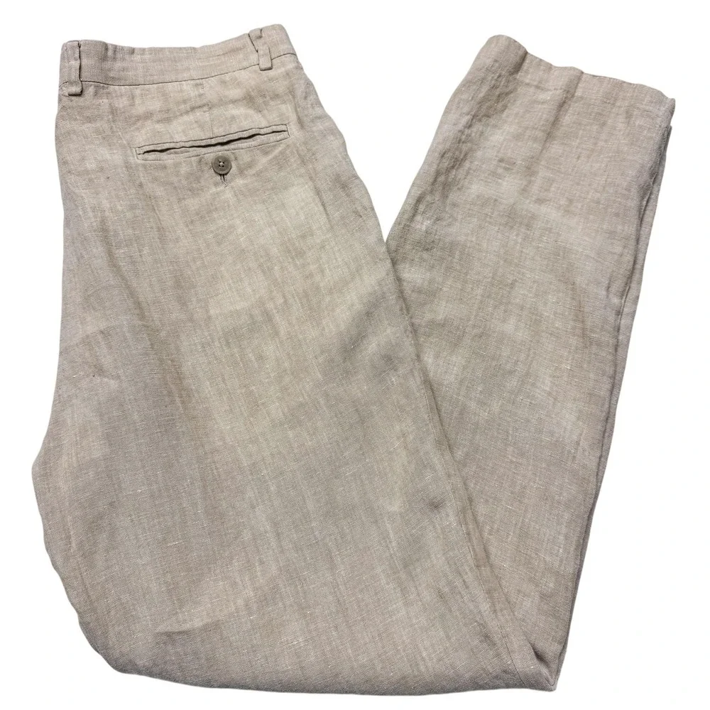 Jos A Bank 1905 Dress Pants Mens 36x31 Beige Linen Flat Front Straight Summer